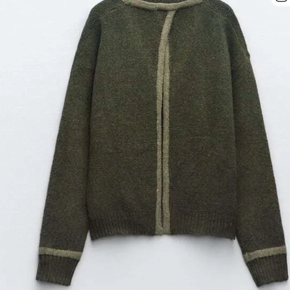 Zara Olive V-Neck Sweater W/ OPEN BACK - Picture 2 of 5